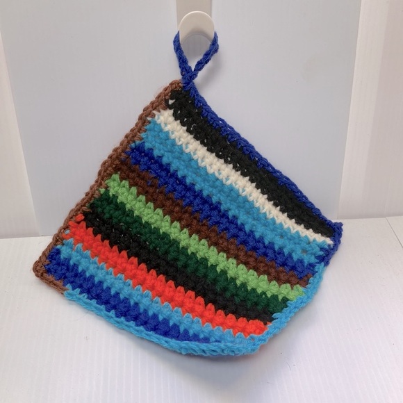 Rainbow Stripes Crocheted Handmade Handcrafted Pot Holder 9 x 9 inches - Picture 3 of 5